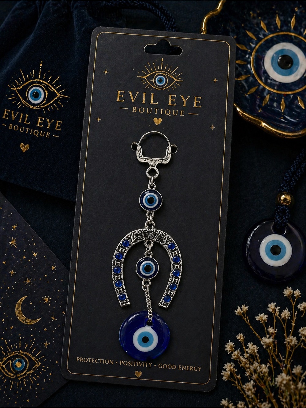 Evil Eye Boutique Blue Nazar Horseshoe Keychain